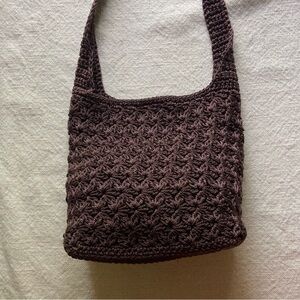 Vintage 90s Borsani Chocolate Brown Crochet Macrame Shoulder Bag